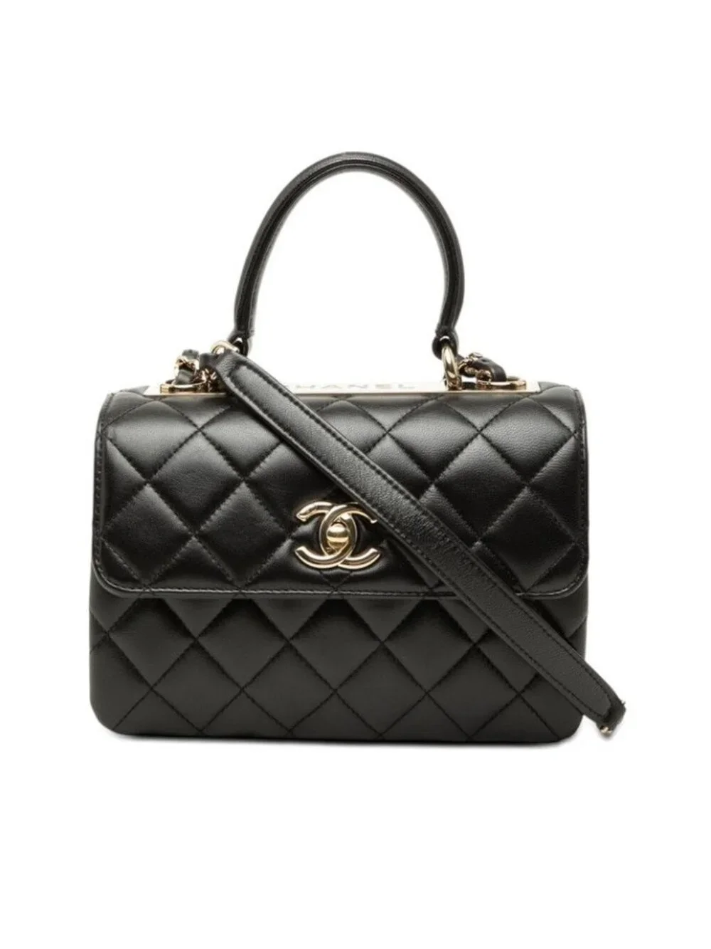 Chanel Quilted CC Logo Chain Shoulder Bag Black Lambskin